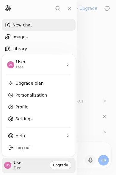 The ChatGPT mobile account menu open, showing the Personalization option